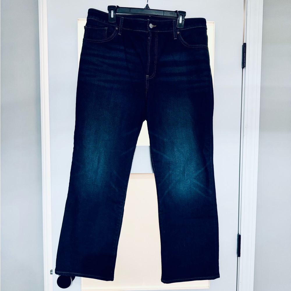 Express Dark Blue Women's High-Waisted Relaxed Straight Leg (Long) Jeans